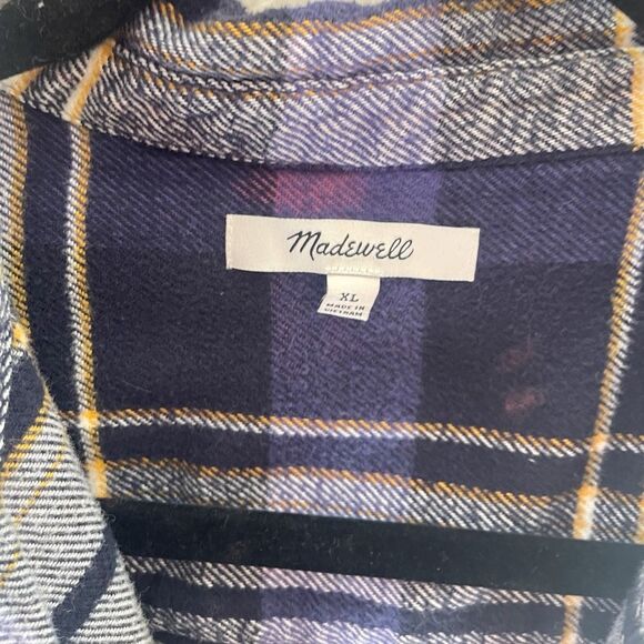Madewell up cycled roses, bleach dyed in blue, purple, and yellow Plaid flannel - Picture 4 of 6